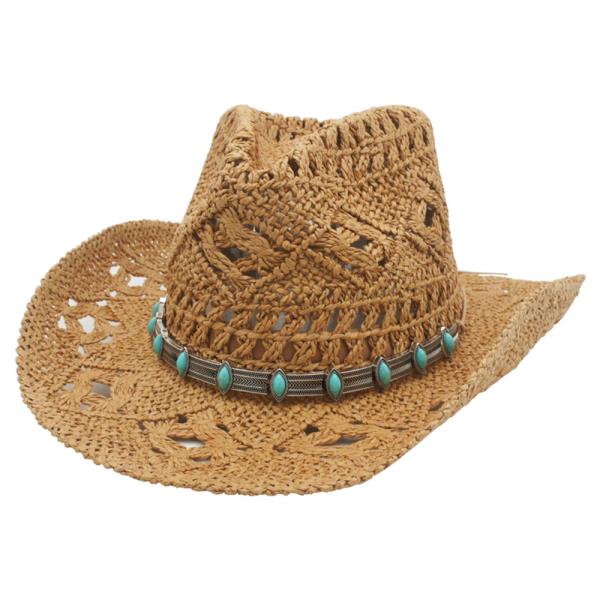 ETCHED BOHO LINK BANDED STRAW HAT