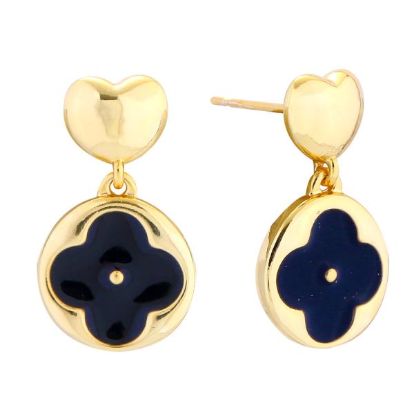 14K GOLD/WHITE GOLD DIPPED CLOVER DROP EARRINGS