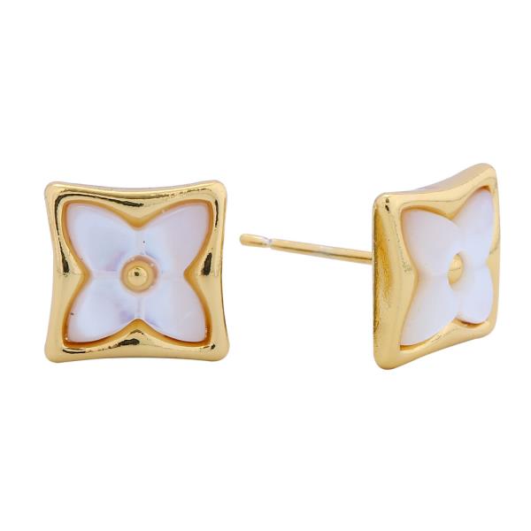 14K GOLD/WHITE GOLD DIPPED DIAMOND PETAL STUD EARRINGS