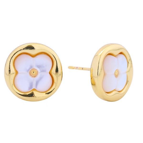 14K GOLD/WHITE GOLD DIPPED CLOVER BORDER STUD EARRINGS