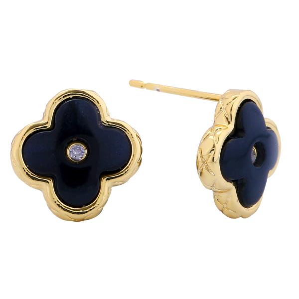 14K GOLD/WHITE GOLD DIPPED CLOVER STUD EARRINGS