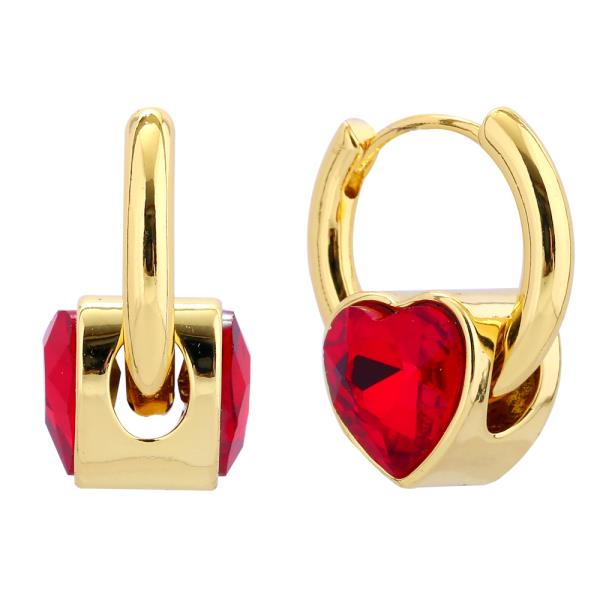 14K GOLD/WHITE GOLD DIPPED EMERALD HEART HOOP EARRINGS