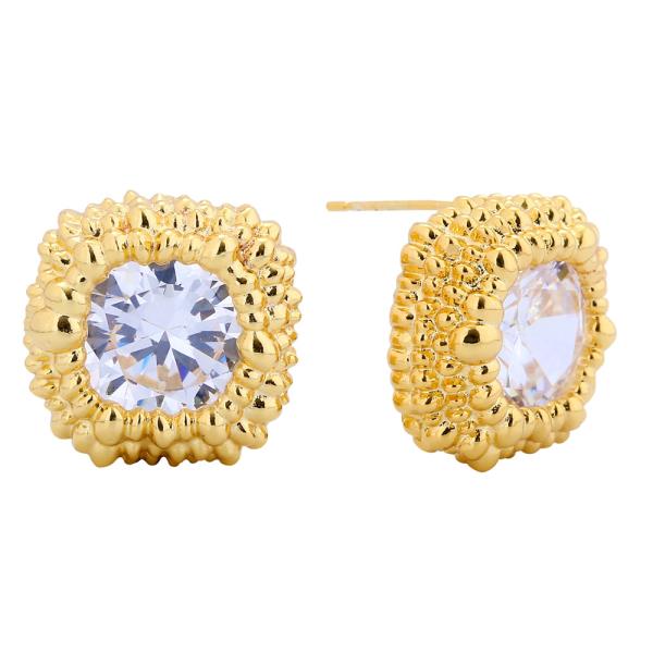 14K GOLD/WHITE GOLD DIPPED SOUARE GEM EARRINGS