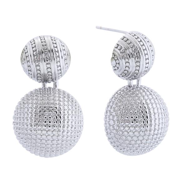 14K GOLD/WHITE GOLD DIPPED TEXTURED DOME DROP EARRINGS