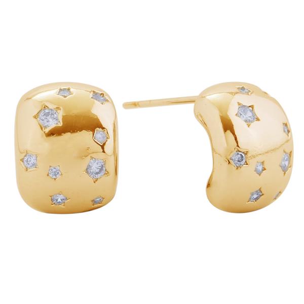 14K GOLD/WHITE GOLD DIPPED STARBURST PAVE STUD EARRINGS