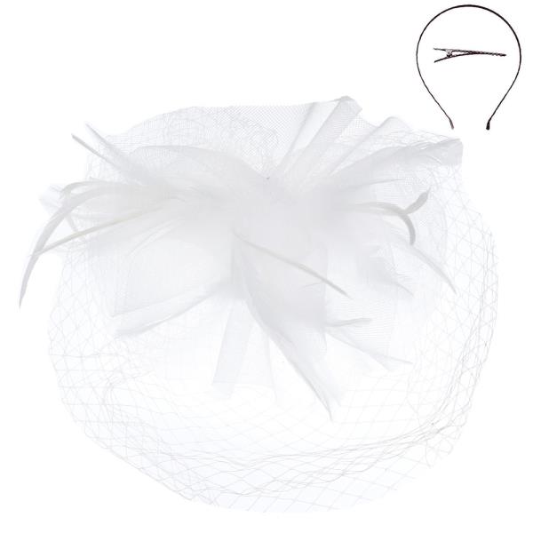 VEILED MESH FASCINATOR WITH HEADBAND AND CLIP