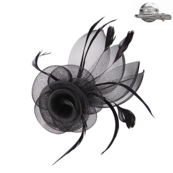 BLACK POPULAR DRESSY FASCINATOR WITH FLORAL CENTER