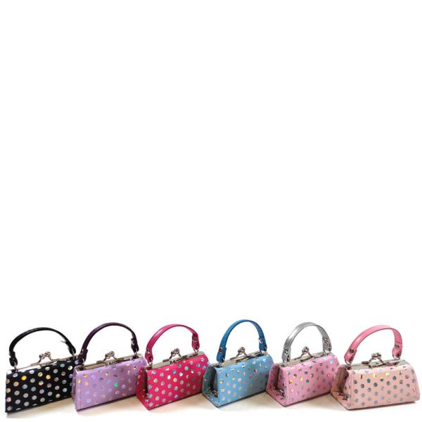 SYNTHETIC POLKA DOT FRAME MINI COIN PURSE HANDBAG (12 UNITS)