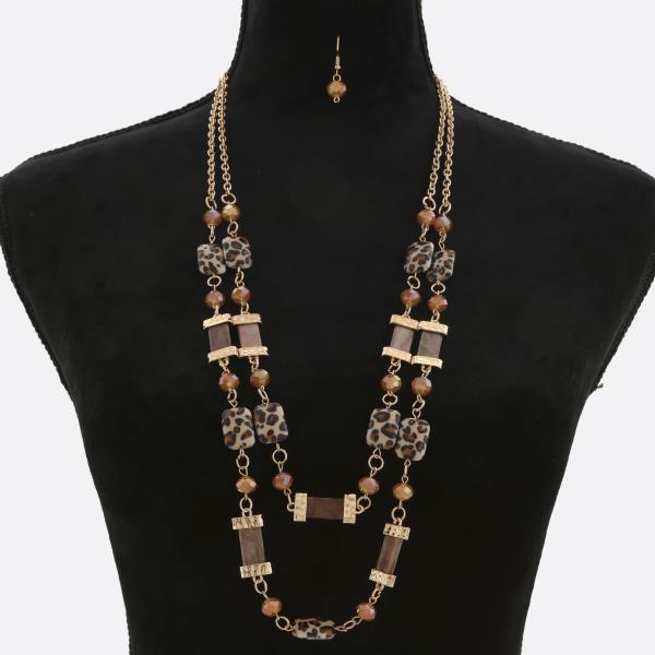 ANIMAL PRINT MULTI BEAD LAYERED NECKLACE