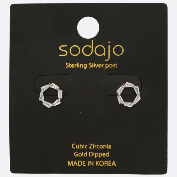 SODAJO CIRCLE CZ GOLD DIPPED STERLING SILVER POST EARRING