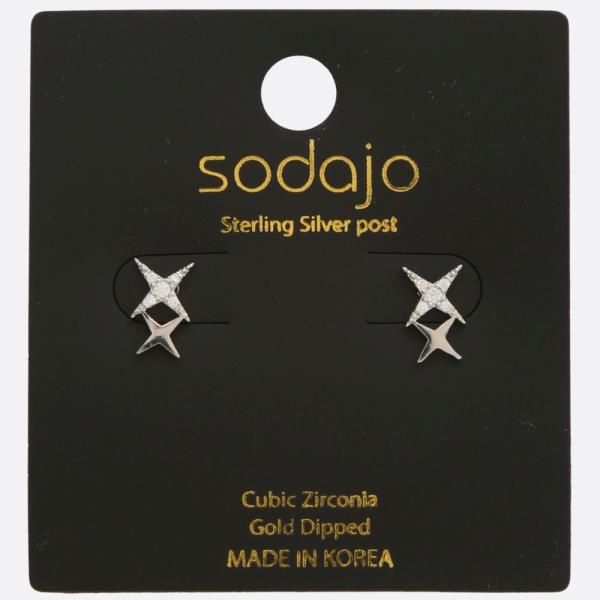 SODAJO STARBURST CZ GOLD DIPPED STERLING SILVER POST EARRING