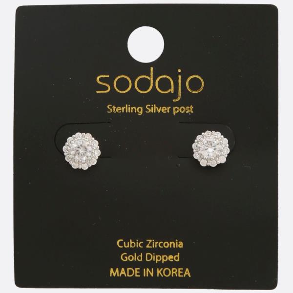 SODAJO FLOWER CZ GOLD DIPPED STERLING SILVER POST EARRING