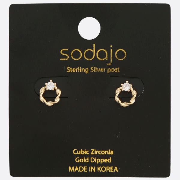 SODAJO CZ GOLD DIPPED STERLING SILVER POST EARRING