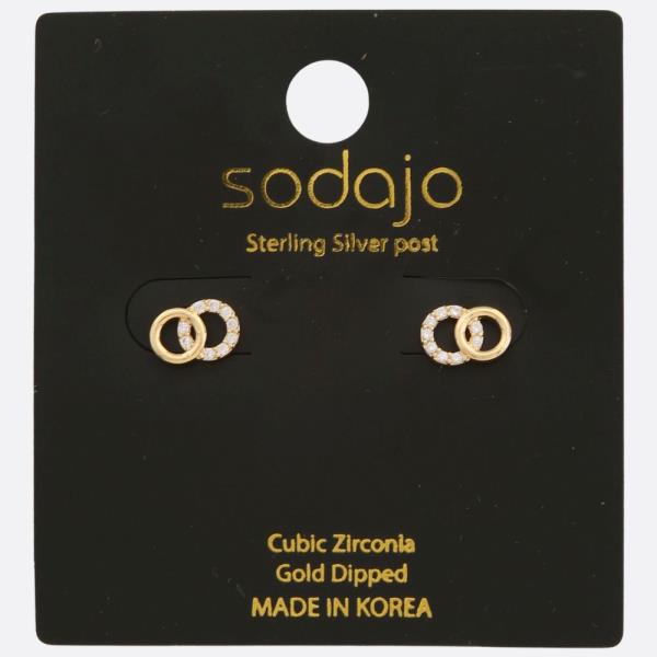 SODAJO DOUBLE CIRCLE CZ GOLD DIPPED STERLING SILVER POST EARRING