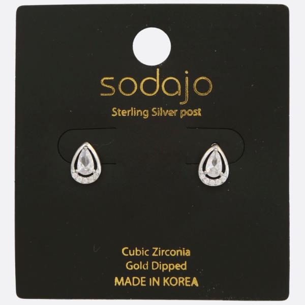 SODAJO TEARDROP CZ GOLD DIPPED STERLING SILVER POST EARRING