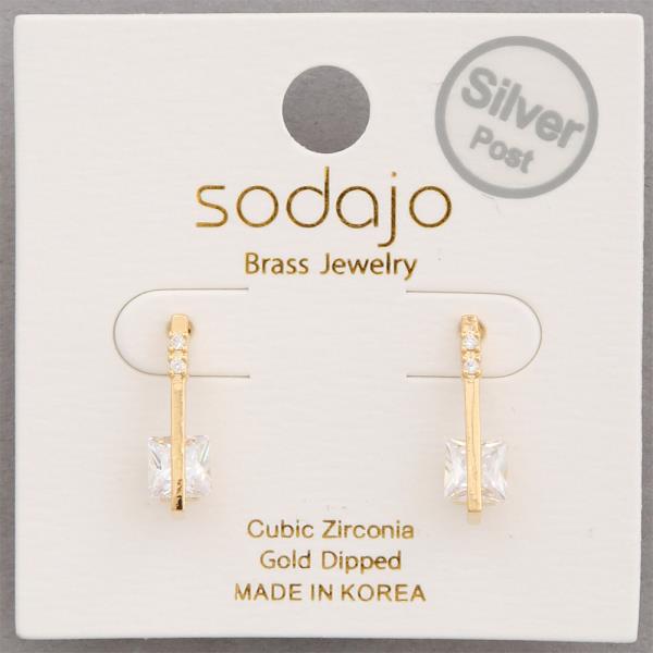 SODAJO CZ GOLD DIPPED BAR EARRING