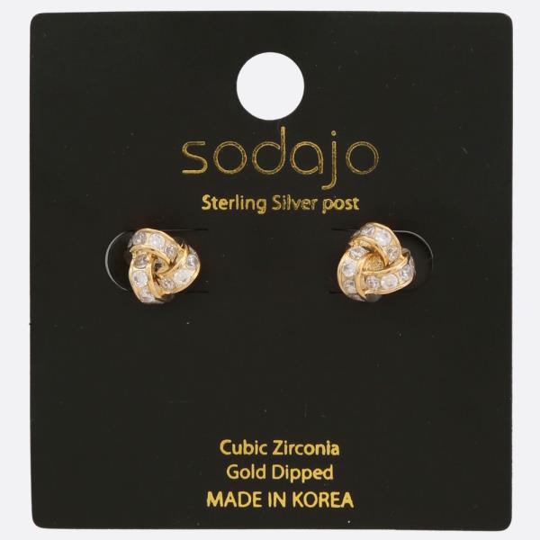 SODAJO KNOT CZ GOLD DIPPED STERLING SILVER POST EARRING