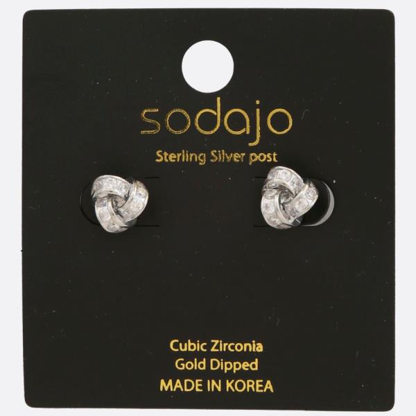 SODAJO KNOT CZ GOLD DIPPED STERLING SILVER POST EARRING