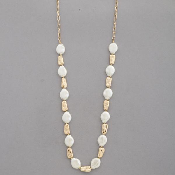 PEARL BEAD METAL BEAD LINK NECKLACE