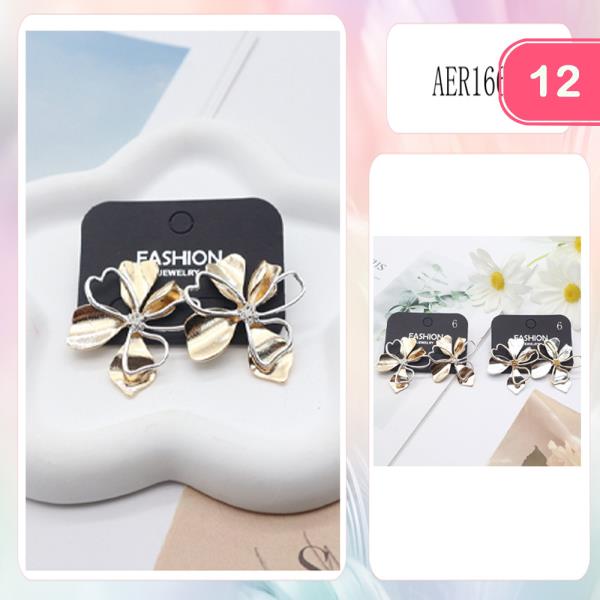 METAL TEXTURED FLOWER STUD EARRINGS (12 UNITS)