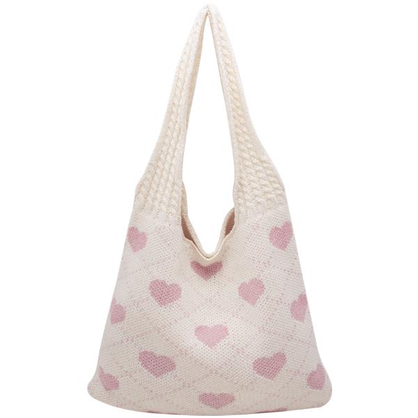 HEARTS PATTERN KNITTED SHOULDER HOBO BAG