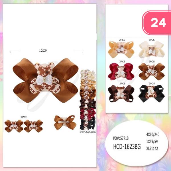 TEDDY BEAR DETAIL BOW HAIR CLIP (24 UNITS)