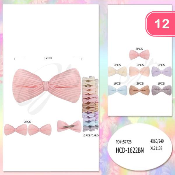 PLEATED BOW HAIR CLIP (12 UNITS)