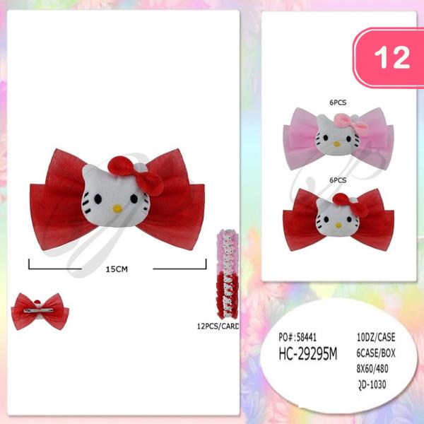 PRINTED HELLO KITTY SHORT BOW HAIR CLIP (12 UNITS)