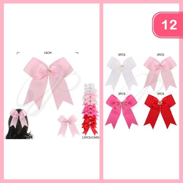FABRIC RHINESTONE LONG BOW HAIR CLIP (12 UNITS)
