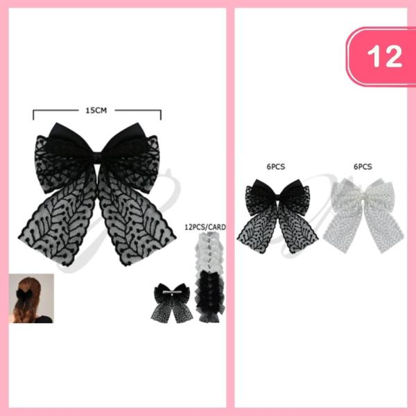 FABRIC LACE PATTERN LONG BOW HAIR CLIP (12 UNITS)