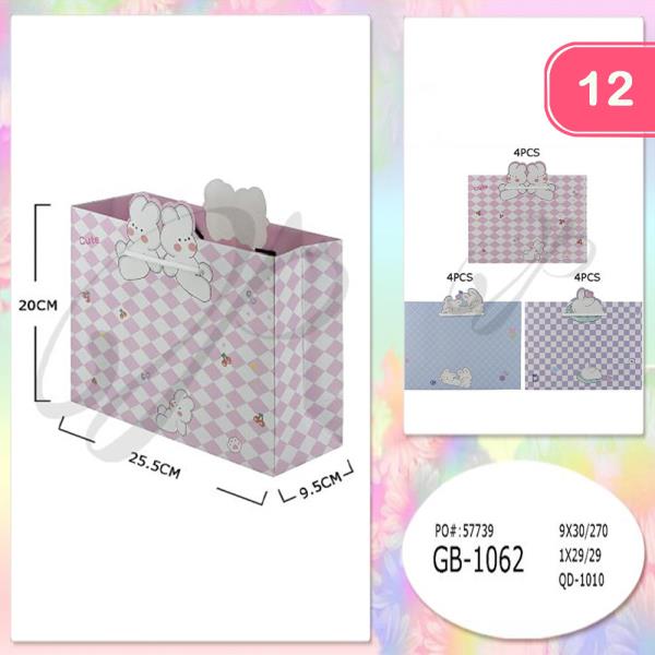 PAPER PRINTED BUNNY AND CHECKERED PATTERN GIFT BAG (12 UNITS)