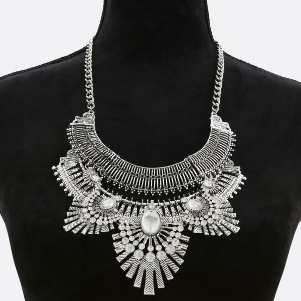 CHUNKY RHINESTONE BOHO METAL NECKLACE