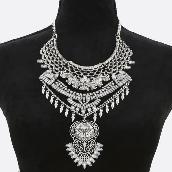 CHUNKY RHINESTONE BOHO METAL NECKLACE