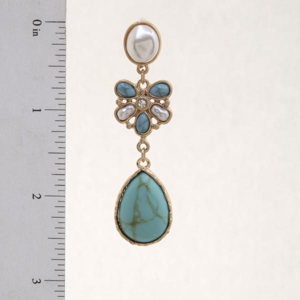 WESTERN STYLE TURQUOISE BEAD PEARL DANGLE EARRING