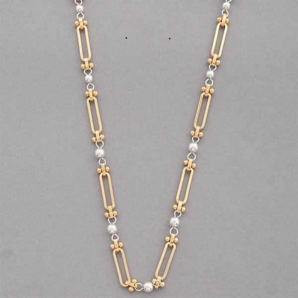 LONG OVAL BEADED LINK METAL NECKLACE