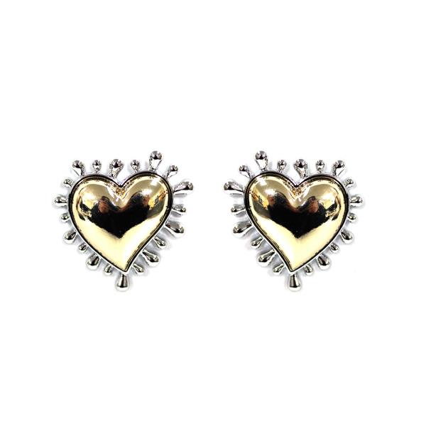 TWO TONE HEART POST EARRING