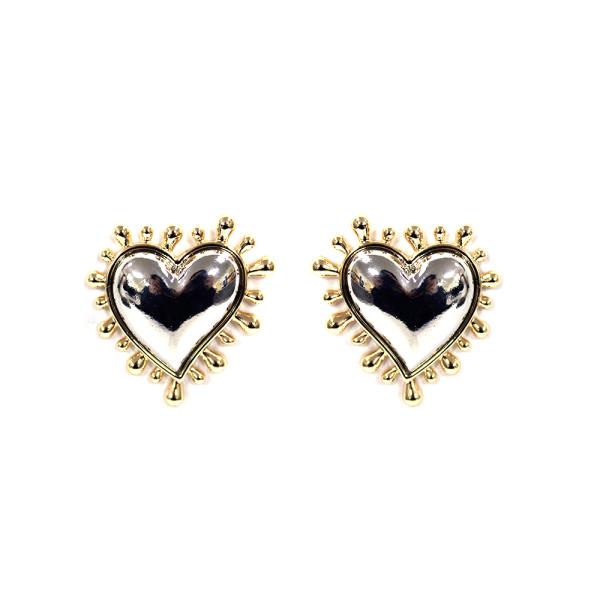 TWO TONE HEART POST EARRING