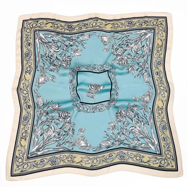 SILK SCARF ROLLED HEM HORSE PRINT SQUARE BANDANA NECK SCARF