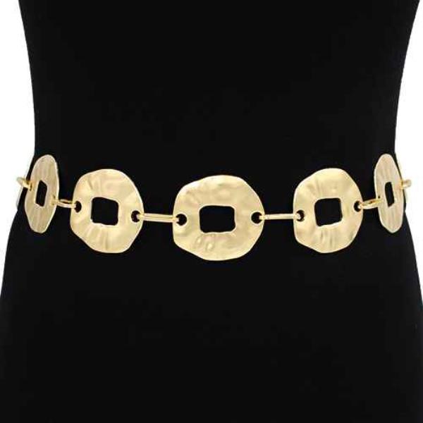 METAL LINK HAMMERED TEXTURED SQUARE CIRCLE WESTERN CHAIN BELT