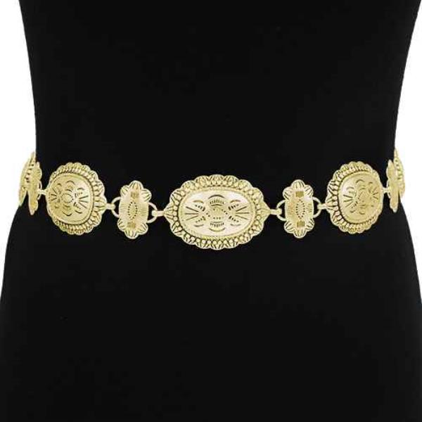 WESTERN METAL ENGRAVED OVAL CONCHO CHAIN BELT