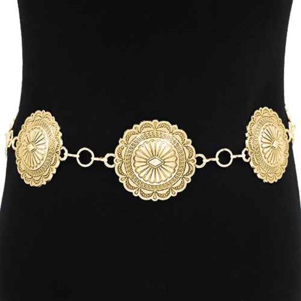 METAL ENGRAVED ROUND CONCHO CHAIN BELT