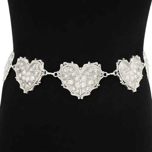 METAL ENGRAVED HEART CONCHO CHAIN BELT