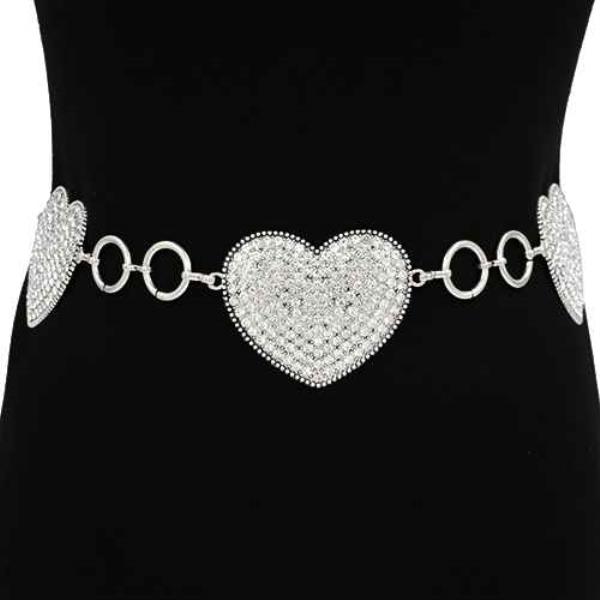 METAL RHINESTONE HEART CONCHO CHAIN BELT