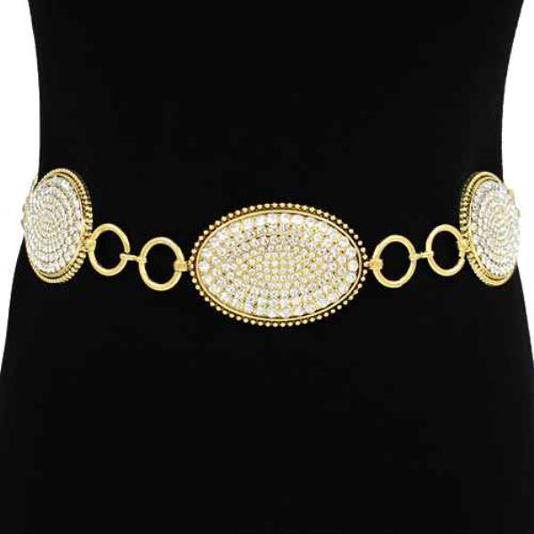 METAL RHINESTONE OVAL CONCHO CHAIN BELT