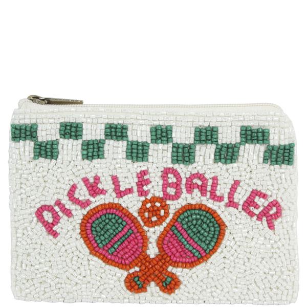 SEED BEADED PICKLE BALLER ZIPPER COIN PURSE BAG