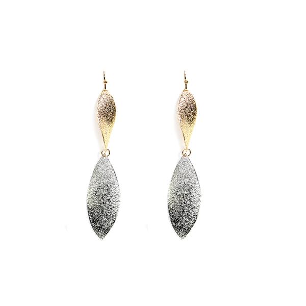 TWO TONE POINTED OVAL DANGLE EARRING