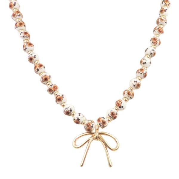 CERAMIC BEAD RIBBON PENDANT NECKLACE