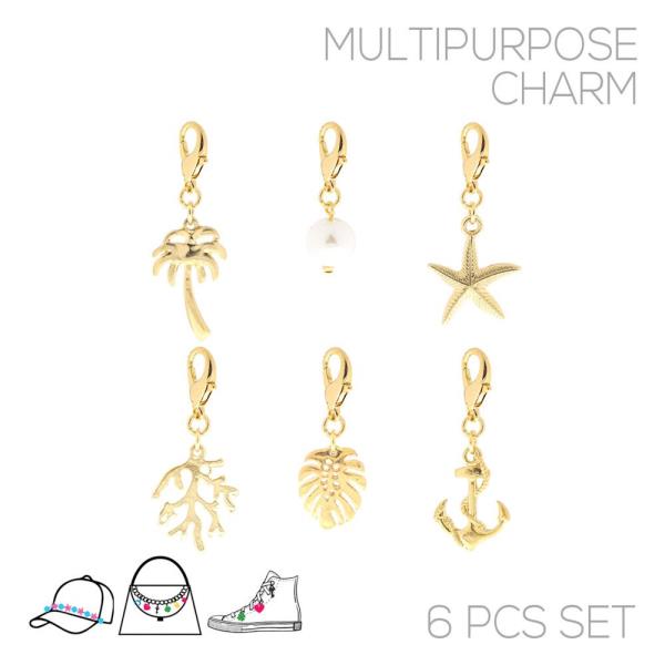 METAL PEARL PALM TREE STARFISH LEAF ANCHOR DANGLE HOOK BAG CHARM TROPICAL SET