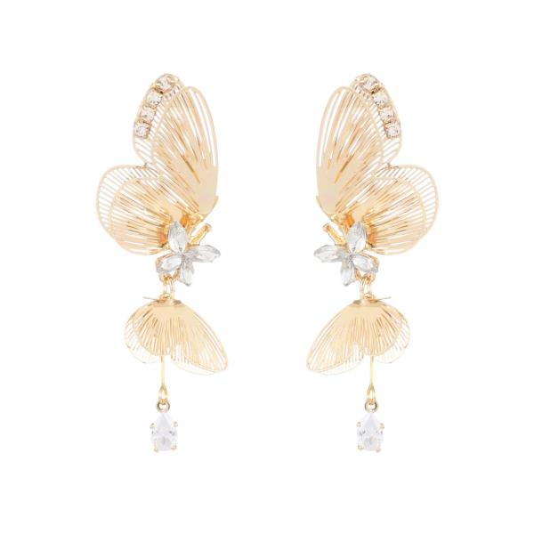 METAL BUTTERFLY CRYSTALS DANGLING PEARL BUTTERFLY-SHAPED DANGLE EARRINGS