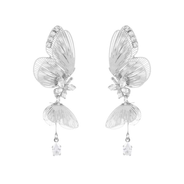 METAL BUTTERFLY CRYSTALS DANGLING PEARL BUTTERFLY-SHAPED DANGLE EARRINGS